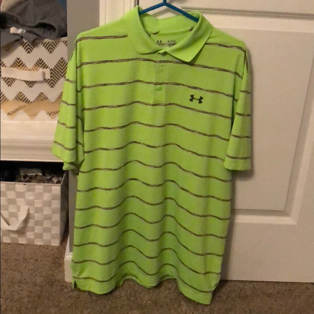 Lime green and grey loose under armor polo